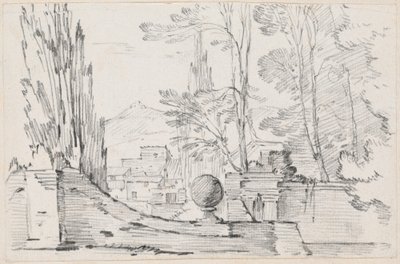 Blick über die Mauer eines italienischen Gartens von Joseph Marie Vien