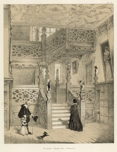 Treppe, Crewe Hall, Cheshire von Joseph Nash