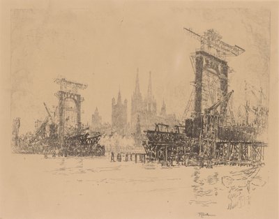 Bau der Brücke in Köln von Joseph Pennell