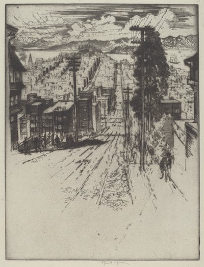 Hinunter und hinauf die Hügel zur Bucht, San Francisco von Joseph Pennell