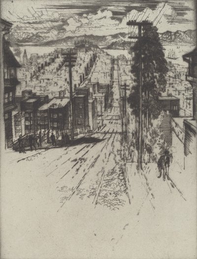 Hinunter und hinauf die Hügel zur Bucht, San Francisco, 1912 von Joseph Pennell