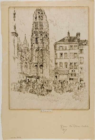 Blumenmarkt und Butterturm, Rouen von Joseph Pennell