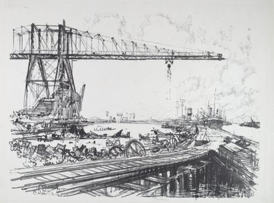 Französischer Kanal und amerikanische Kräne, 1912 von Joseph Pennell