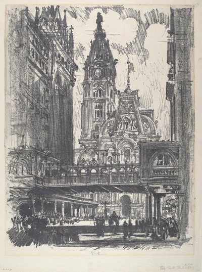 Das Rathaus und die Brücke über die Market Street von Joseph Pennell