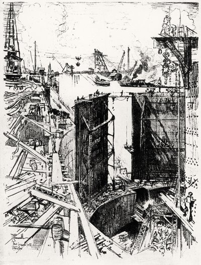 Das Schleusentor in Gatun, Tafel V aus Der Panamakanal von Joseph Pennell, 1912 von Joseph Pennell