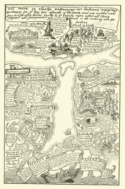 Karte des trüben Amazonas in Rot und Schwarz von Joseph Rudyard (after) Kipling