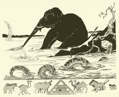 Das Elefantenkind, das von dem Krokodil an der Nase gezogen wird von Joseph Rudyard (after) Kipling