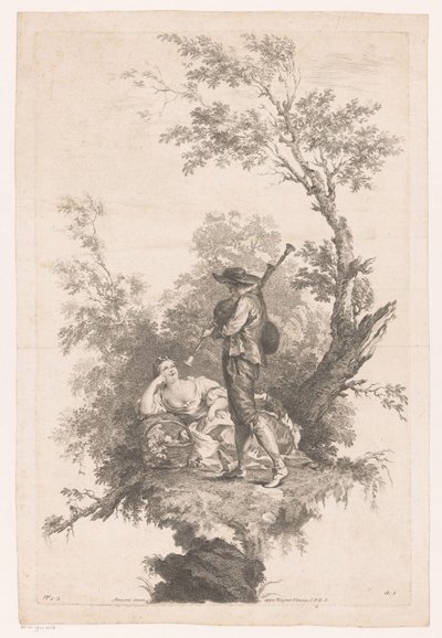 Hirte spielt Dudelsack für eine junge Frau von Joseph Wagner (possibly)
