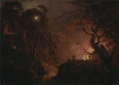 Brennendes Haus bei Nacht von Joseph Wright of Derby