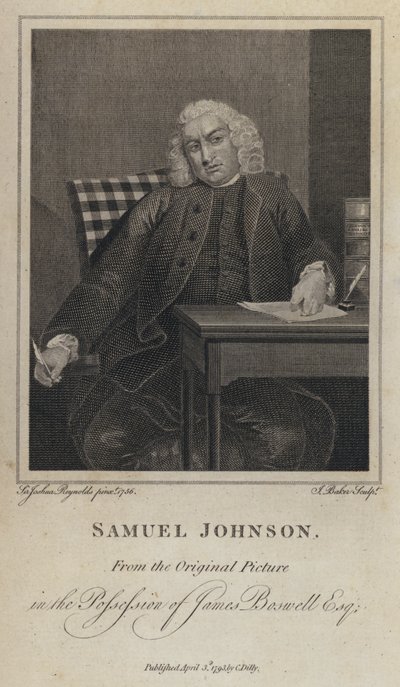 Samuel Johnson, englischer Schriftsteller und Lexikograf (Gravur) von Joshua (after) Reynolds