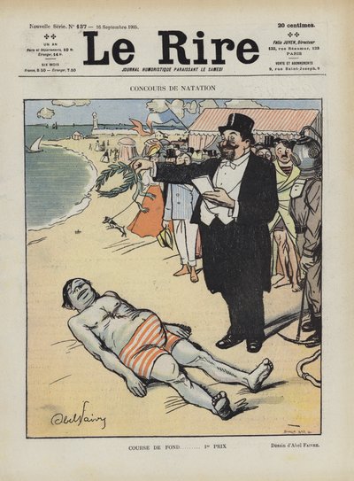 Schwimmwettbewerb. Illustration für Le Rire von Jules Abel Faivre