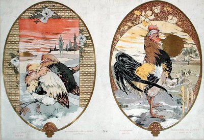 Hahn und Hühner, Entwurf für einen Paravent, ca. 1900 von Jules Auguste Habert Dys