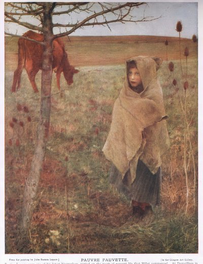 Frankreich, klein; Mädchen; Fauvette; Kuh; ländlich; arm; Kleidung von Jules Bastien Lepage
