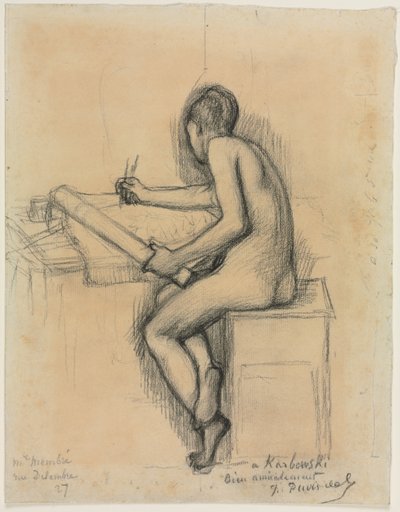 Studie einer sitzenden nackten weiblichen Modellzeichnung von Jules Bastien Lepage