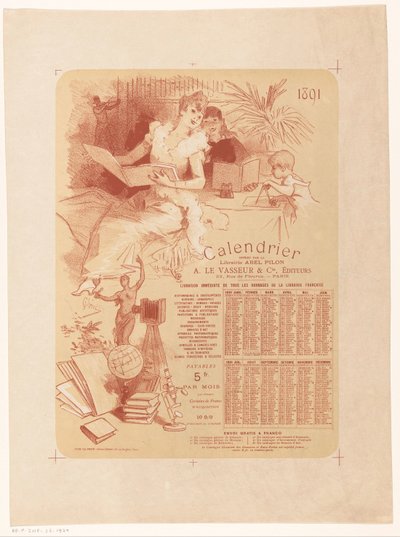 Kalender der Buchhandlung Abel Pilon und Verlag A. Le Vasseur & Cie für das Jahr 1891 von Jules Cheret