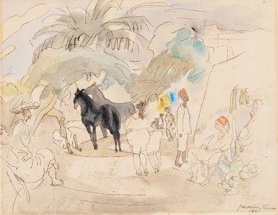 Figuren und zwei Pferde in einer Landschaft, 1921 von Jules Pascin