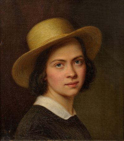 Selbstporträt (mit Strohhut) von Julie Wilhelmine Hagen-Schwarz