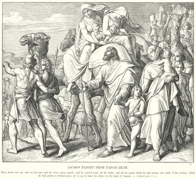 Jakobs Flucht aus Padan-Aram (Stich) von Julius (after) Schnorr von Carolsfeld