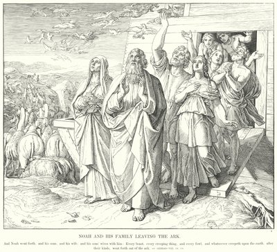 Noah und seine Familie verlassen die Arche (Stich) von Julius (after) Schnorr von Carolsfeld