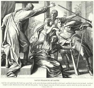 Sauls Eifersucht auf David (Gravur) von Julius (after) Schnorr von Carolsfeld