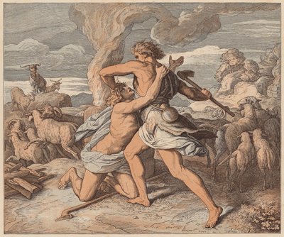 Der Tod Abels, Genesis, IV, 8 (farbige Gravur) von Julius (after) Schnorr von Carolsfeld