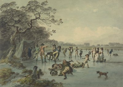 Schlittschuhlaufen im Hyde Park, ca. 1785 von Julius Caesar Ibbetson