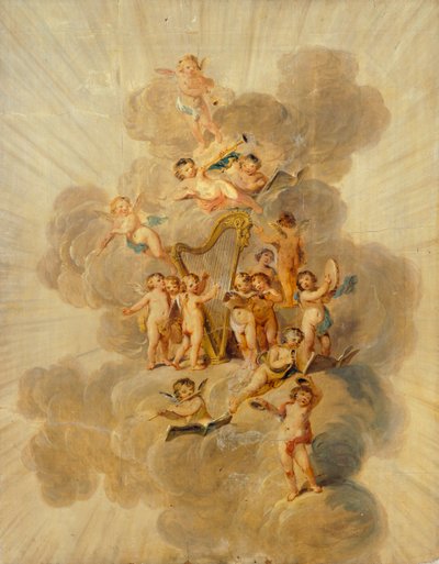 Geflügelte Putten mit Musikinstrumenten, spätes 18. oder frühes 19. Jahrhundert von Julius Caesar Ibbetson
