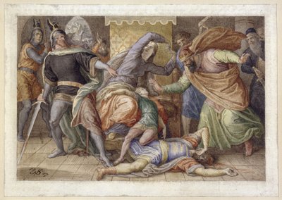 Hagen erschlägt Ortlieb (Der sterbende Ortlieb im Schoß der Kriemhild; nach dem Nibelungen-Lied) von Julius Schnorr von Carolsfeld