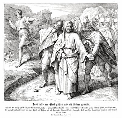 Schimi verflucht und wirft Steine auf David, 2. Samuel von Julius Schnorr von Carolsfeld