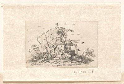 Putti bei Symbolen in Bezug auf die VOC, Kammer von Amsterdam und der französische Hahn von Jurriaan Andriessen