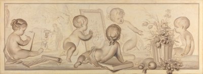 Sechs Putti mit Blumen und Früchten und Attributen der Zeichenkunst von Jurriaan Andriessen