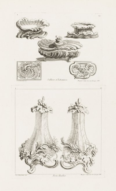 Salzgefäße und Schnupftabakdosen, Tafel 69 in Oeuvres von Juste Aurèle Meissonnier