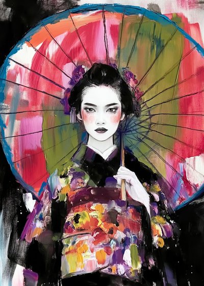 Lebendige Geisha-Regenschirm von Justyna Jaszke
