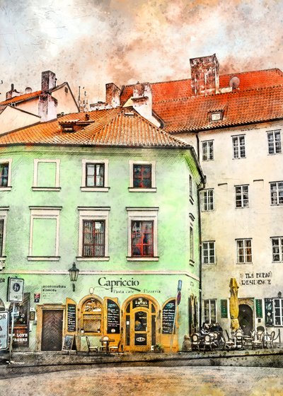 Aquarell Europäisches Café von Justyna Jaszke