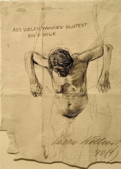 Aktstudie zur Radierung Aus vielen Wunden blutest du, o Volk von Käthe Kollwitz
