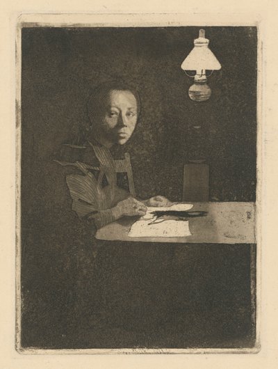 Selbstbildnis am Tisch (Endgültige Fassung, 3. Zustand) von Käthe Kollwitz