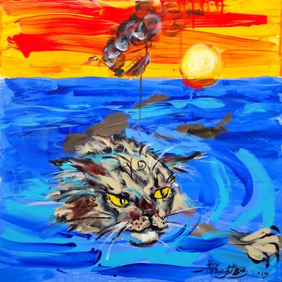 Wilde Katze Ozean Sonnenuntergang von Kanat Ibragimov
