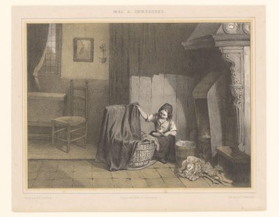 Interieur mit einem Mädchen bei der Wiege Frühe Sorgen von Karel Frederik Bombled