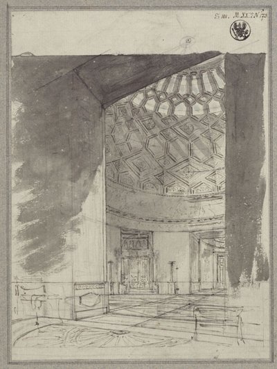 Englisches Landhaus. Blick in den Kuppelraum mit Kassettierung von Karl Friedrich Schinkel