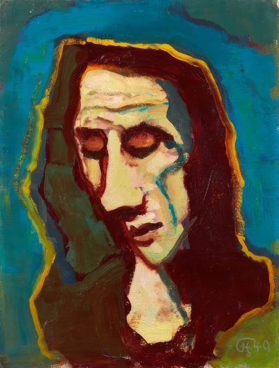 Frauenkopf mit gesenktem Blick von Karl Hofer