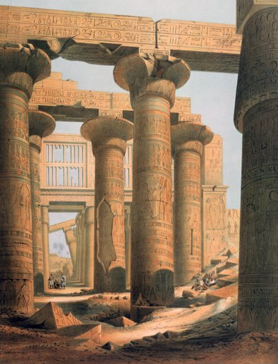 Innenansicht der Halle von Karnak. Lithographie nach Karl Richard Lepsius (1810-1884) Preußischer Ägyptologe. Hypostylhalle im Karnak-Tempelkomplex in Theben (Luxor). von Karl Richard Lepsius