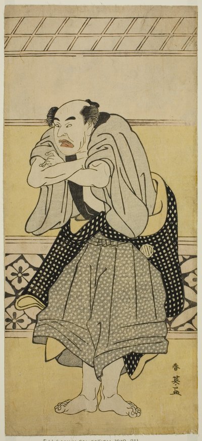 Der Schauspieler Asao Tamejuro I als betrunkener Gotobei im Stück Yoshitsune Koshigoe Jo, aufgeführt im Ichimura-Theater im neunten Monat, 1790 von Katsukawa Shun