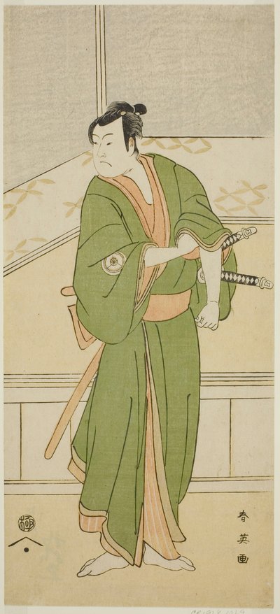 Der Schauspieler Iwai Hanshiro IV als Shirai Gompachi im Stück Gozen-gakari Sumo Soga, aufgeführt im Kawarazaki-Theater im zweiten Monat, 1793 von Katsukawa Shun