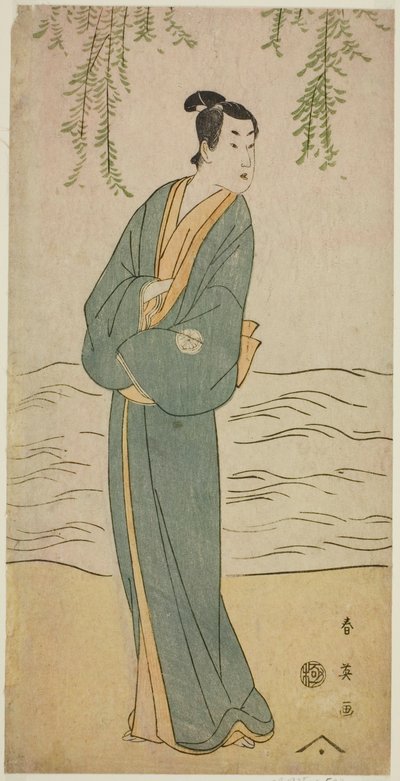 Der Schauspieler Segawa Kikunojo III als Chokichi im Stück Suda no Haru Geisha Katagi, aufgeführt im Kiri-Theater im ersten Monat, 1796 von Katsukawa Shun