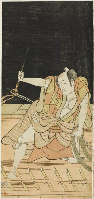 Schauspieler Nakamura Nakazô I als Danshichi Kurobei und Ichikawa Danjûrô V als Issun Tokubei in „Spiegel von Osaka im Sommerfestival“ („Natsu Matsuri Naniwa Kagami“) von Katsukawa Shunkо̄