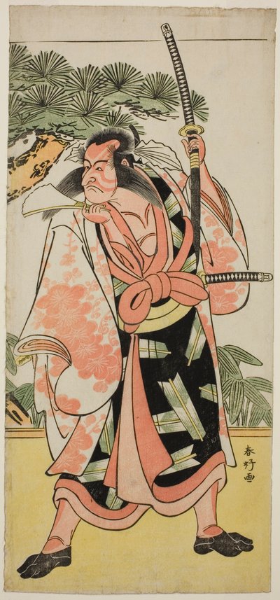 Der Schauspieler Ichikawa Danjuro V als Kajiwara Genta Kagesue im Stück Yuki Nazuna Saiwai Soga, aufgeführt im Kiri Theater im ersten Monat, 1787 von Katsukawa Shunkо̄
