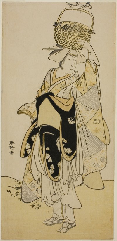 Der Schauspieler Ichikawa Yaozo III als Shiragiku in der Tanzsequenz "Shinobu Uri" im Stück Hatsuhana Mimasu Soga, aufgeführt im Nakamura Theater im ersten Monat, 1785 von Katsukawa Shunkо̄