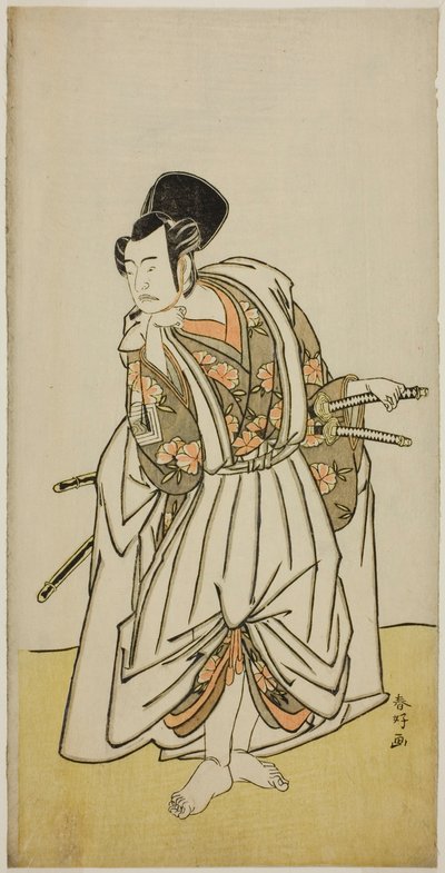 Der Schauspieler Ichikawa Yaozo II als Sakura-maru im Stück Sugawara Denju Tenarai Kagami, aufgeführt im Ichimura Theater im siebten Monat, 1776 von Katsukawa Shunkо̄