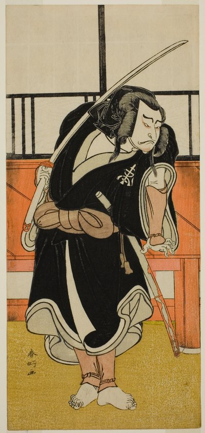 Der Schauspieler Nakamura Nakazo I als Aso no Matsuwaka (?) im Stück Iro Moyo Aoyagi Soga (?), aufgeführt im Nakamura Theater (?) im zweiten Monat, 1775 (?) von Katsukawa Shunkо̄
