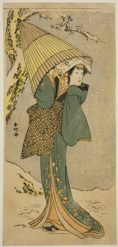 Der Schauspieler Nakamura Riko I als Kiyotaki im Stück Oakinai Hiru ga Kojima, aufgeführt im Nakamura-Theater im elften Monat, 1784 von Katsukawa Shunkо̄